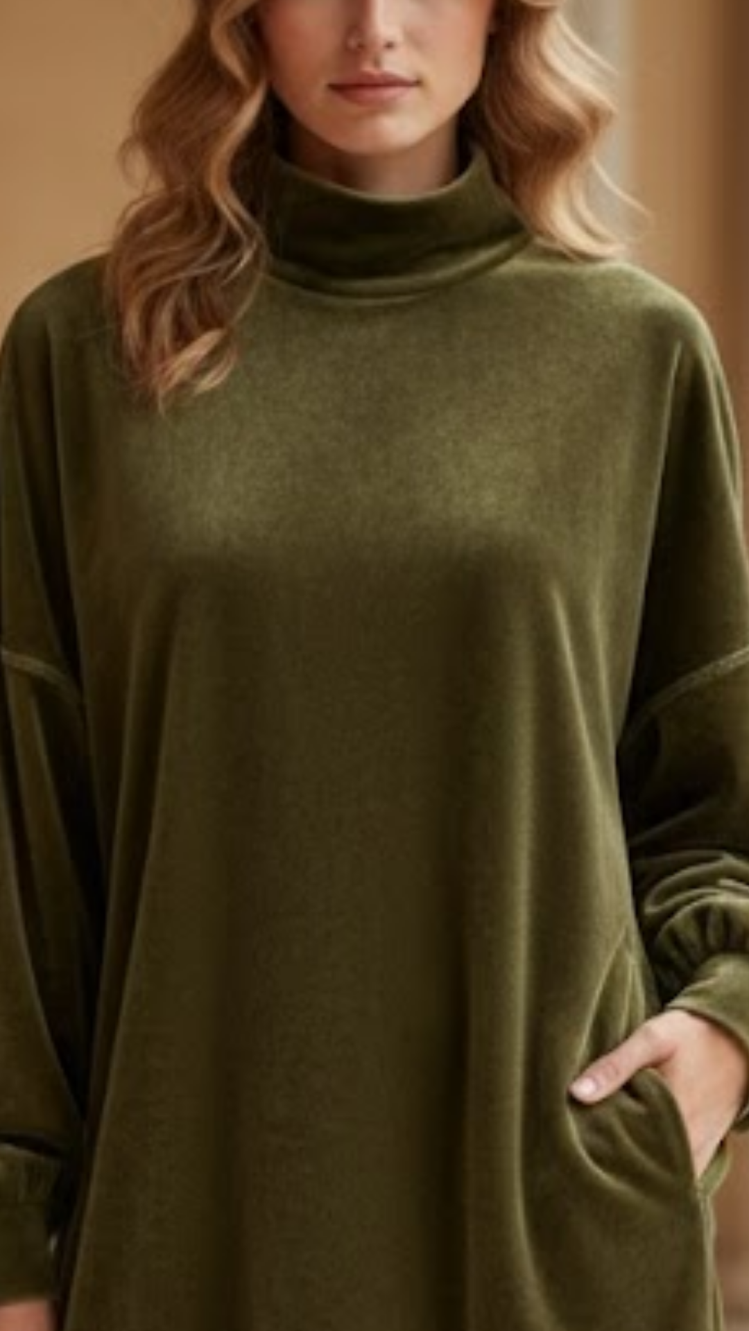 ANA | Vestido de ante con cuello alto y flecos