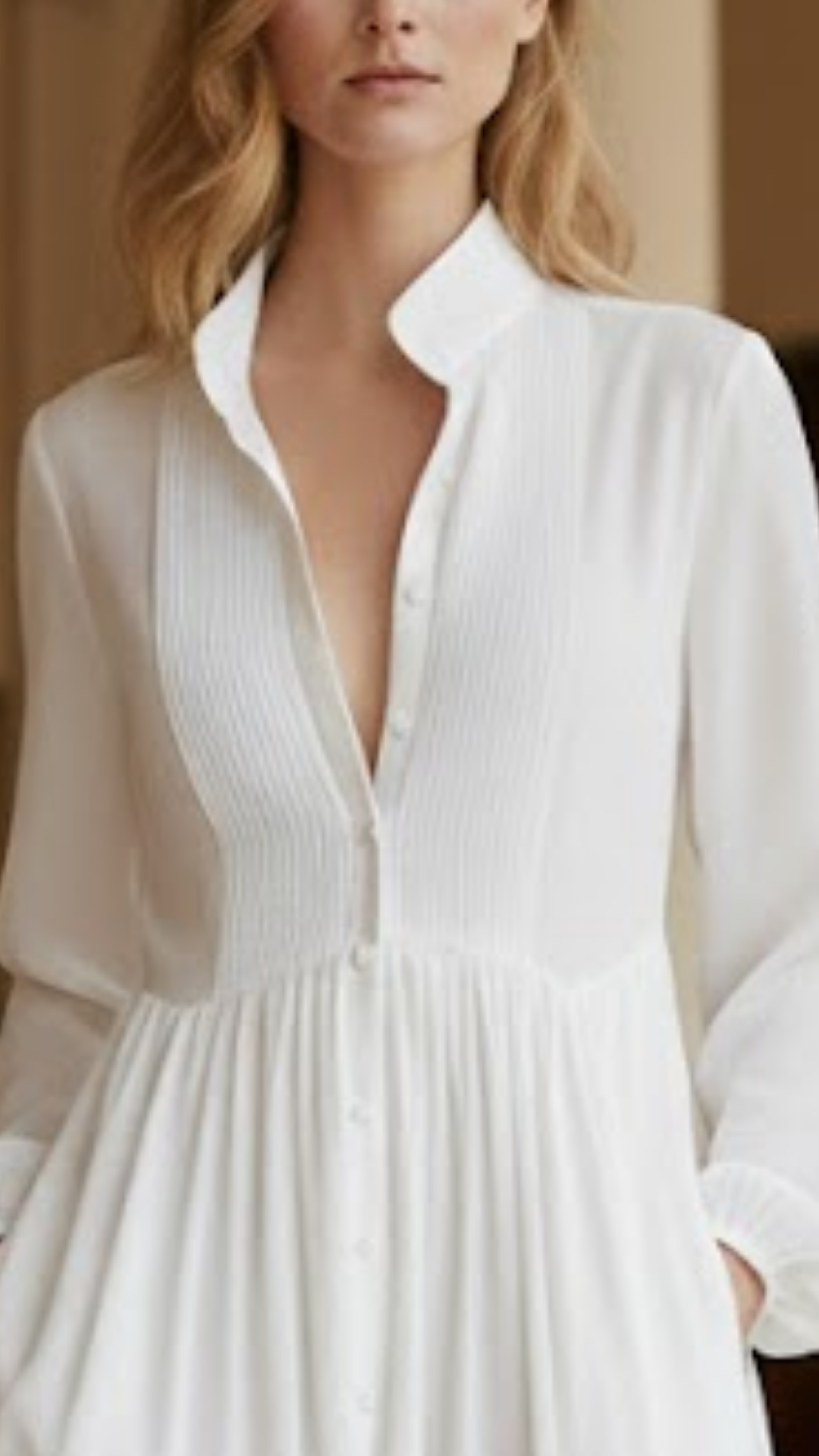 Elisa - Vestido maxi minimalista de patchwork con cuello alto y mangas largas