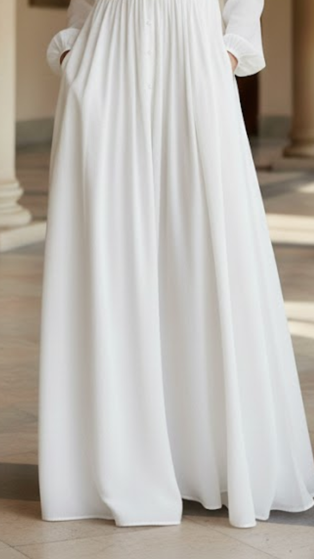 Elisa - Vestido maxi minimalista de patchwork con cuello alto y mangas largas