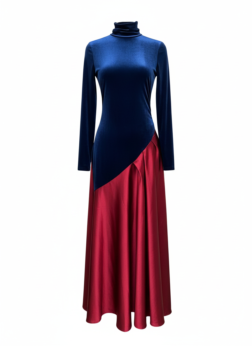 Beatrice | Elegante vestido largo bicolor y satén con falda fluida